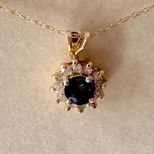 Sapphire and diamond pendant gold necklace